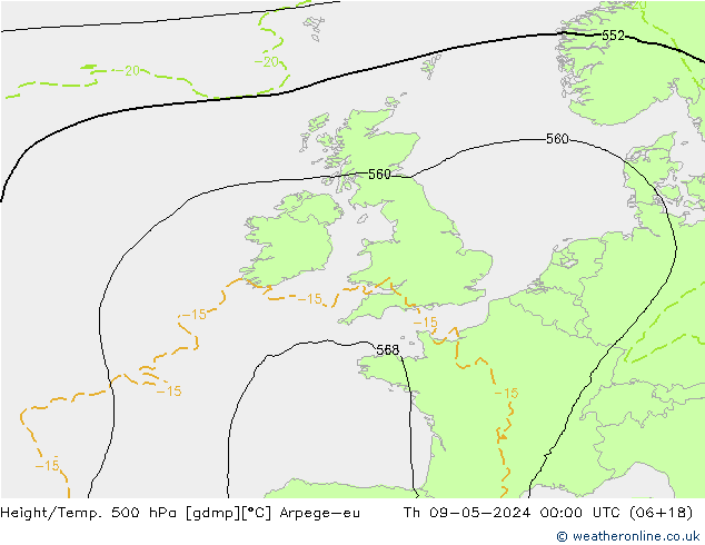 Géop./Temp. 500 hPa Arpege-eu jeu 09.05.2024 00 UTC