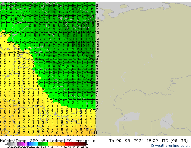Height/Temp. 850 hPa Arpege-eu  09.05.2024 18 UTC