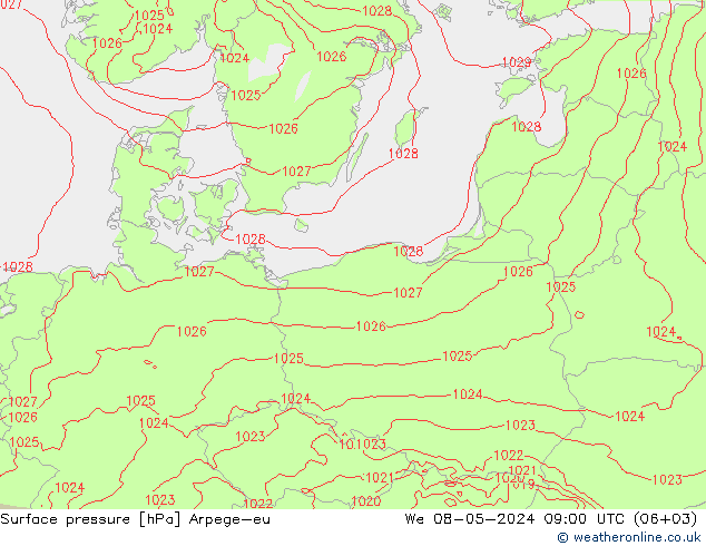 pression de l'air Arpege-eu mer 08.05.2024 09 UTC