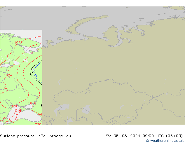 Pressione al suolo Arpege-eu mer 08.05.2024 09 UTC