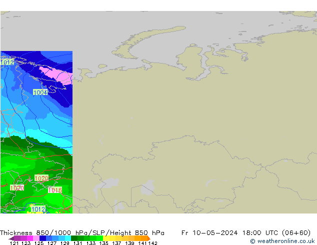 Thck 850-1000 гПа Arpege-eu пт 10.05.2024 18 UTC