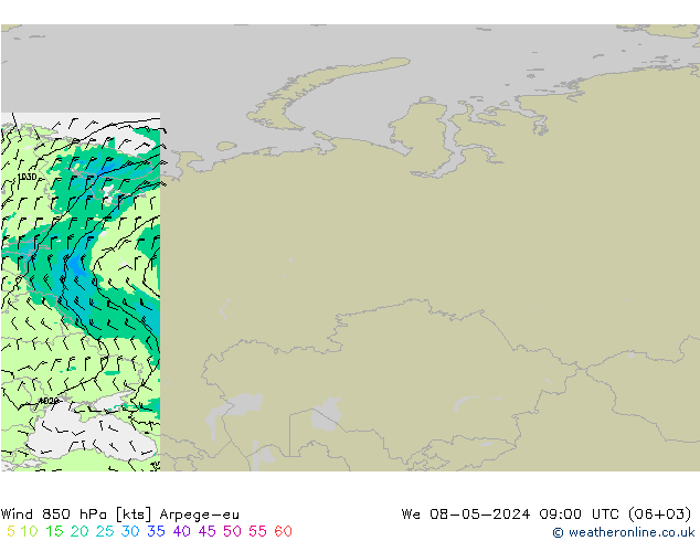 Wind 850 hPa Arpege-eu St 08.05.2024 09 UTC