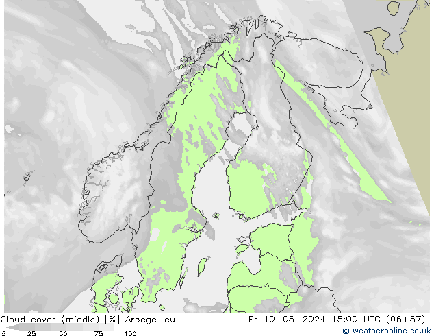 Cloud cover (middle) Arpege-eu Fr 10.05.2024 15 UTC