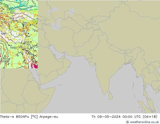 Theta-e 850hPa Arpege-eu do 09.05.2024 00 UTC