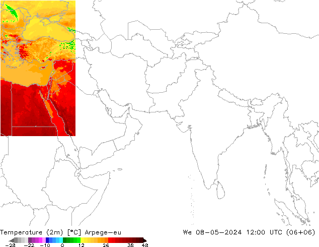 température (2m) Arpege-eu mer 08.05.2024 12 UTC