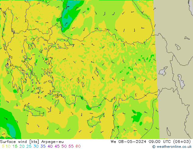 Vent 10 m Arpege-eu mer 08.05.2024 09 UTC