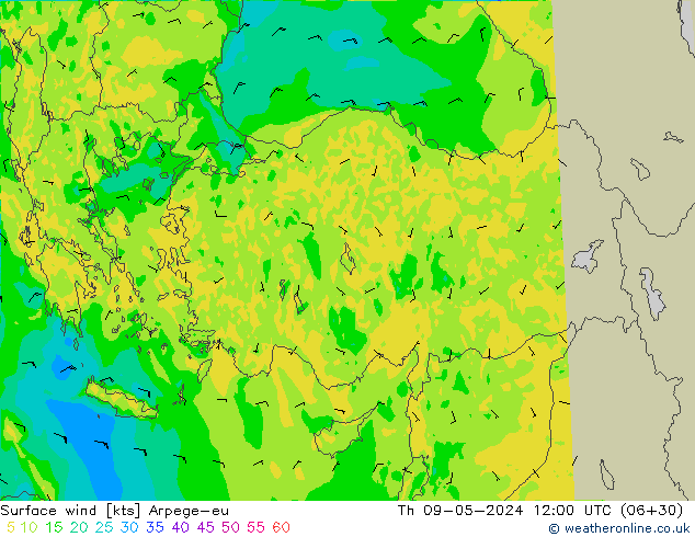 ветер 10 m Arpege-eu чт 09.05.2024 12 UTC