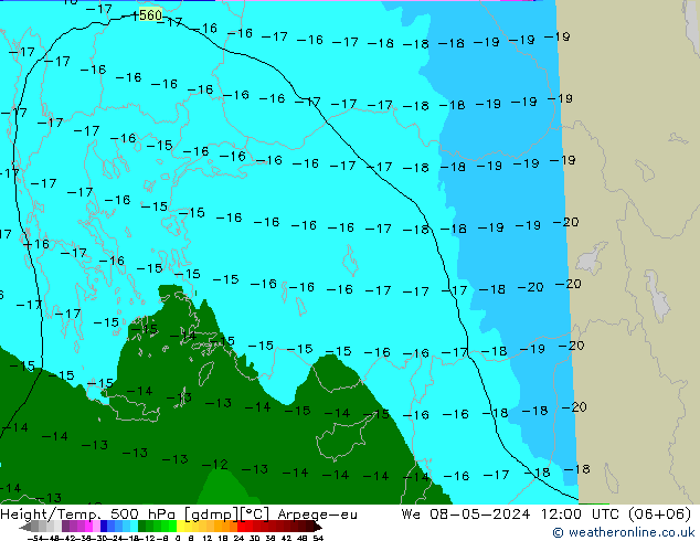 Height/Temp. 500 hPa Arpege-eu We 08.05.2024 12 UTC