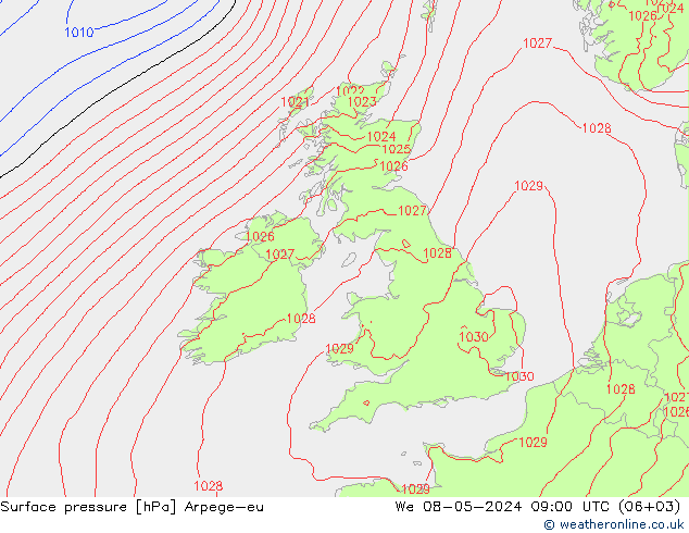 Luchtdruk (Grond) Arpege-eu wo 08.05.2024 09 UTC