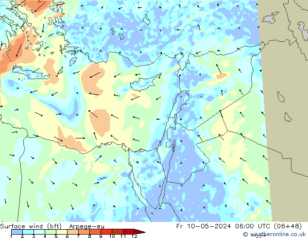 Surface wind (bft) Arpege-eu Fr 10.05.2024 06 UTC