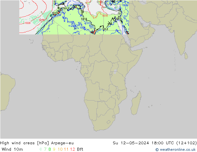 High wind areas Arpege-eu  12.05.2024 18 UTC