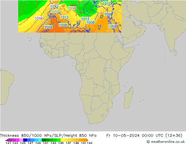 Thck 850-1000 гПа Arpege-eu пт 10.05.2024 00 UTC