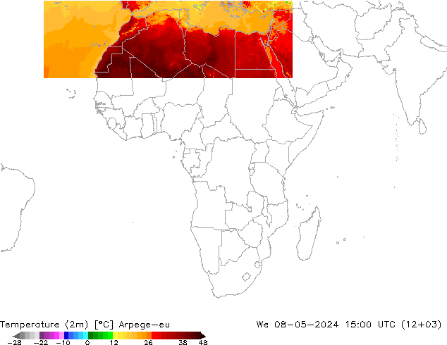 Sıcaklık Haritası (2m) Arpege-eu Çar 08.05.2024 15 UTC