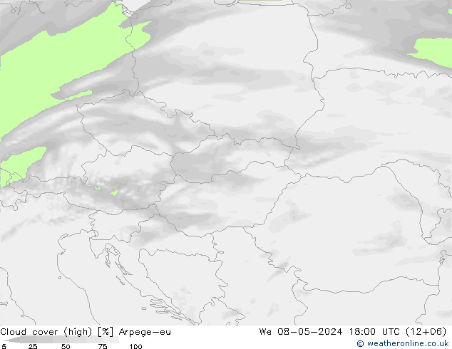 Cloud cover (high) Arpege-eu We 08.05.2024 18 UTC