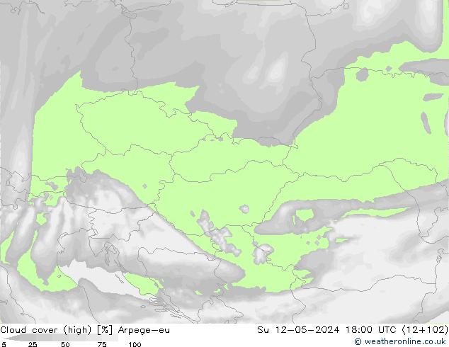Cloud cover (high) Arpege-eu Su 12.05.2024 18 UTC