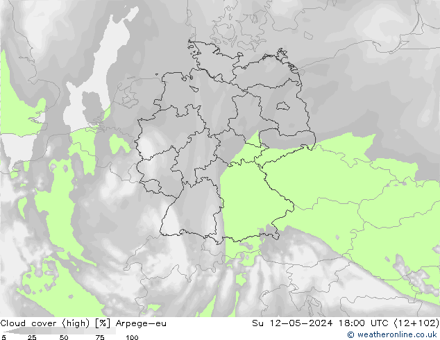zachmurzenie (wysokie) Arpege-eu nie. 12.05.2024 18 UTC