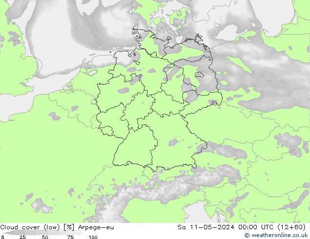 Cloud cover (low) Arpege-eu Sa 11.05.2024 00 UTC