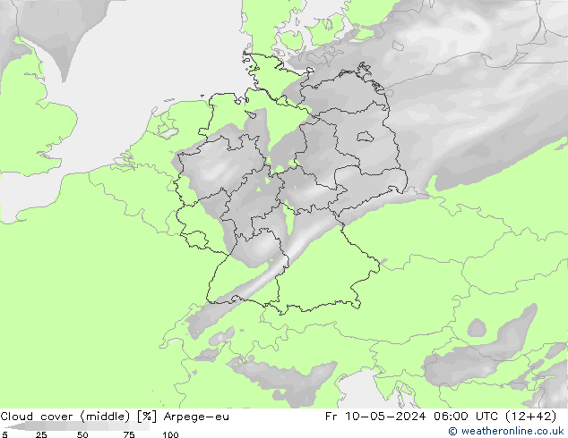 Cloud cover (middle) Arpege-eu Fr 10.05.2024 06 UTC