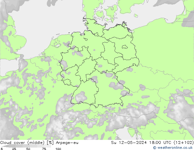 Cloud cover (middle) Arpege-eu Su 12.05.2024 18 UTC