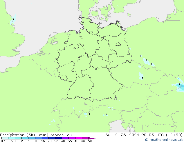 Precipitation (6h) Arpege-eu Su 12.05.2024 06 UTC