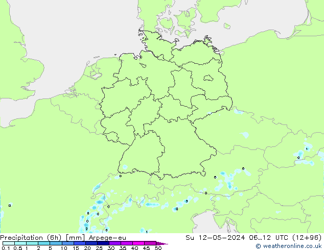 Precipitation (6h) Arpege-eu Su 12.05.2024 12 UTC
