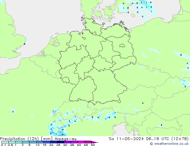 Precipitación (12h) Arpege-eu sáb 11.05.2024 18 UTC