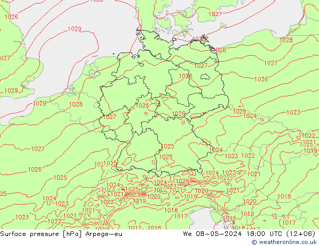 Surface pressure Arpege-eu We 08.05.2024 18 UTC