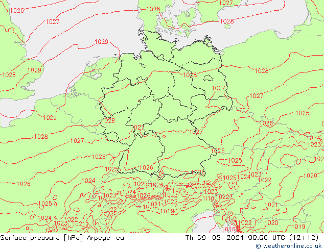 Atmosférický tlak Arpege-eu Čt 09.05.2024 00 UTC