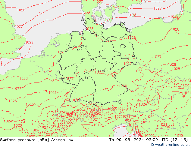 Surface pressure Arpege-eu Th 09.05.2024 03 UTC