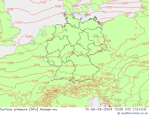 приземное давление Arpege-eu чт 09.05.2024 12 UTC