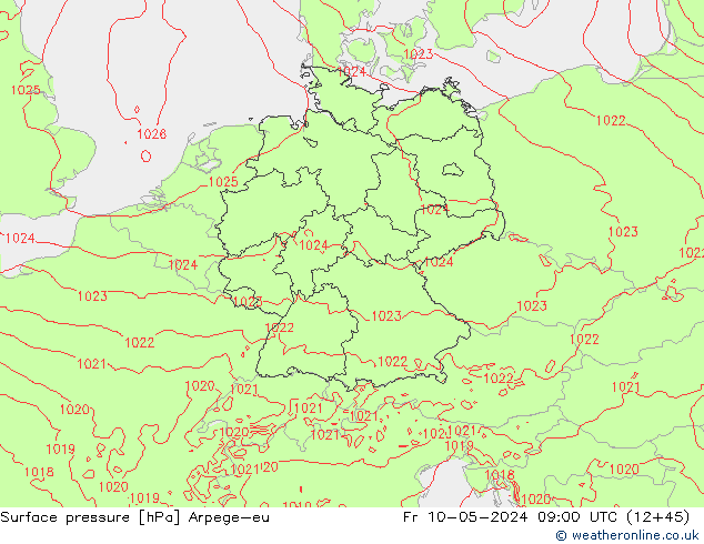 приземное давление Arpege-eu пт 10.05.2024 09 UTC