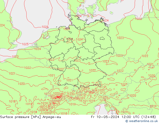 Pressione al suolo Arpege-eu ven 10.05.2024 12 UTC