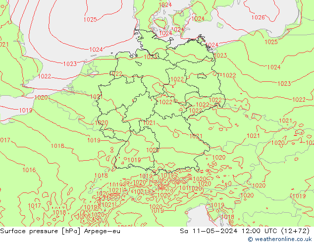 Surface pressure Arpege-eu Sa 11.05.2024 12 UTC