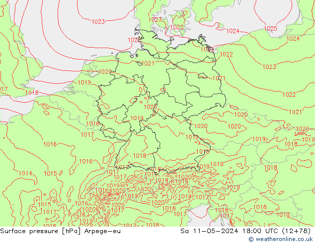 Presión superficial Arpege-eu sáb 11.05.2024 18 UTC