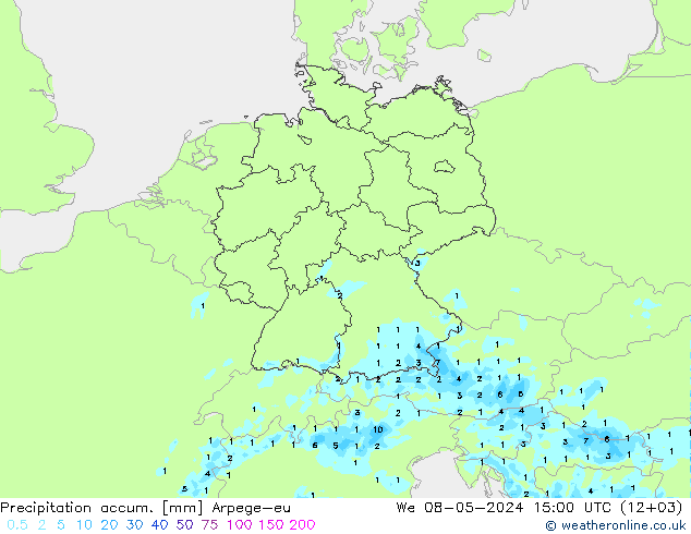 Precipitation accum. Arpege-eu  08.05.2024 15 UTC