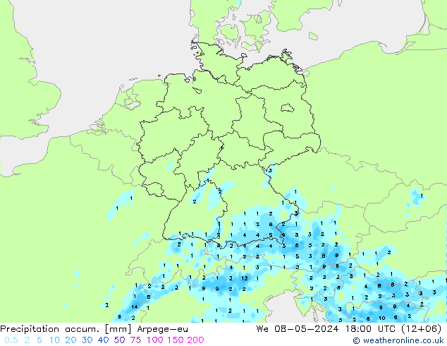 Precipitation accum. Arpege-eu ср 08.05.2024 18 UTC