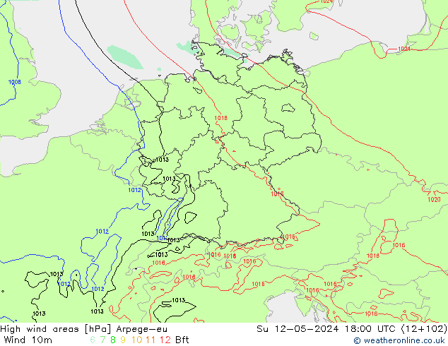 High wind areas Arpege-eu Su 12.05.2024 18 UTC