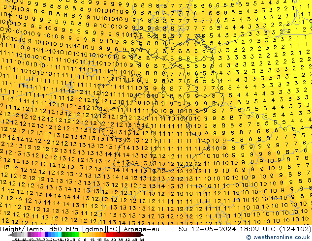 Yükseklik/Sıc. 850 hPa Arpege-eu Paz 12.05.2024 18 UTC