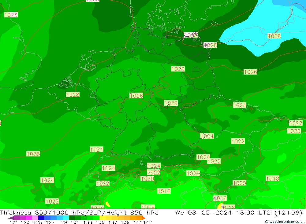 Thck 850-1000 hPa Arpege-eu St 08.05.2024 18 UTC