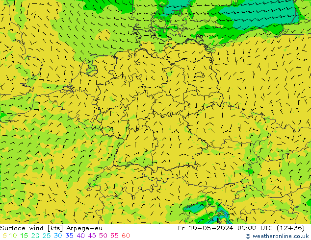 Surface wind Arpege-eu Pá 10.05.2024 00 UTC