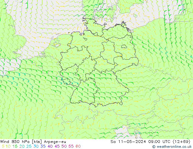 Wind 850 hPa Arpege-eu Sa 11.05.2024 09 UTC