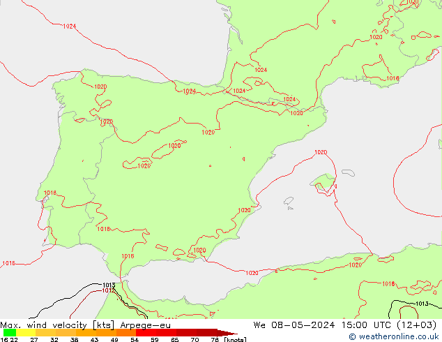 Windböen Arpege-eu Mi 08.05.2024 15 UTC