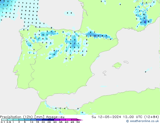Yağış (12h) Arpege-eu Paz 12.05.2024 00 UTC