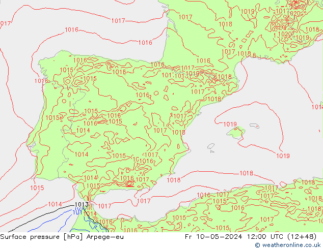 Luchtdruk (Grond) Arpege-eu vr 10.05.2024 12 UTC