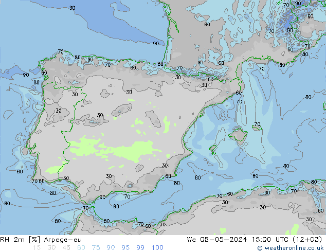 RH 2m Arpege-eu We 08.05.2024 15 UTC