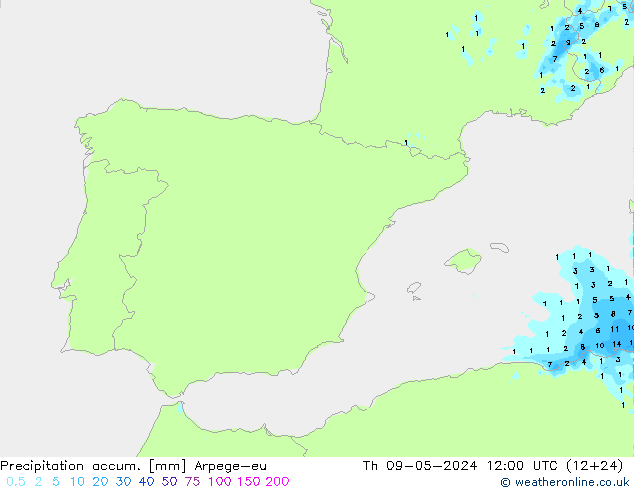 Precipitation accum. Arpege-eu Qui 09.05.2024 12 UTC