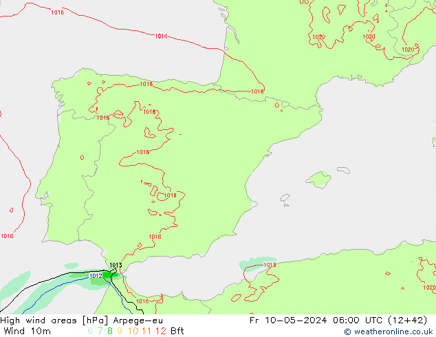 High wind areas Arpege-eu Fr 10.05.2024 06 UTC