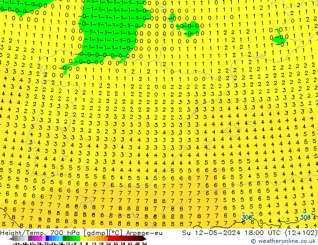 Height/Temp. 700 hPa Arpege-eu Su 12.05.2024 18 UTC