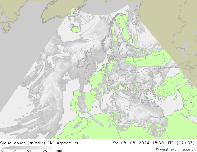Wolken (mittel) Arpege-eu Mi 08.05.2024 15 UTC