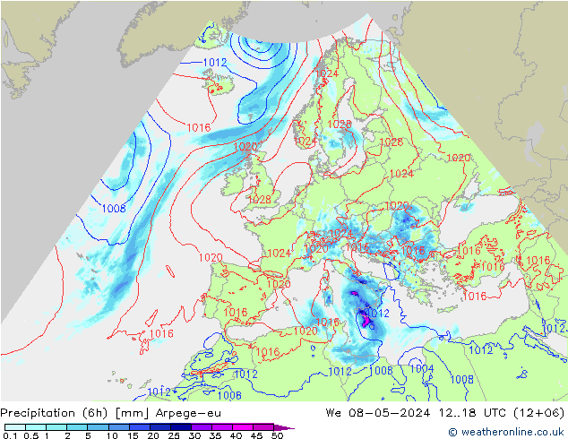 Precipitation (6h) Arpege-eu We 08.05.2024 18 UTC